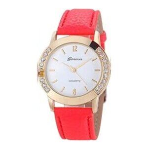Women Watches Leather Rhinestone Inlaid Quartz Jelly Dress Wristwatch
